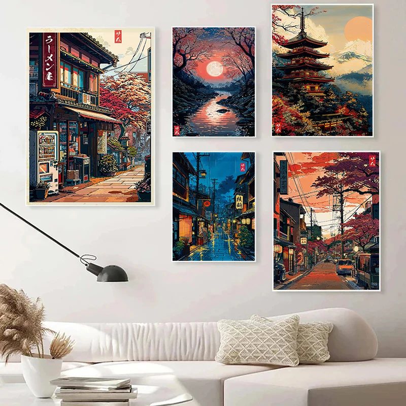 Home Decor Tokyo - Japanese Ukiyoe Style Tokyo Street Sakura