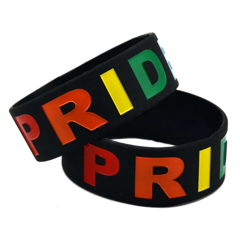 25 Pcs Pride Silicone Rubber Wristband One Inch Wide Debossed Rainbow Logo Fashion Bracelet