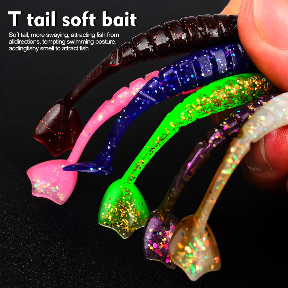 PROBEROS 114/45 Stück Paddle Tail Soft Lure Gerippter Grub Kunststoff Glitzer Silikon Swimbaits Bass Hecht Süßwasser Wurmköder Angelköder – Detail 4