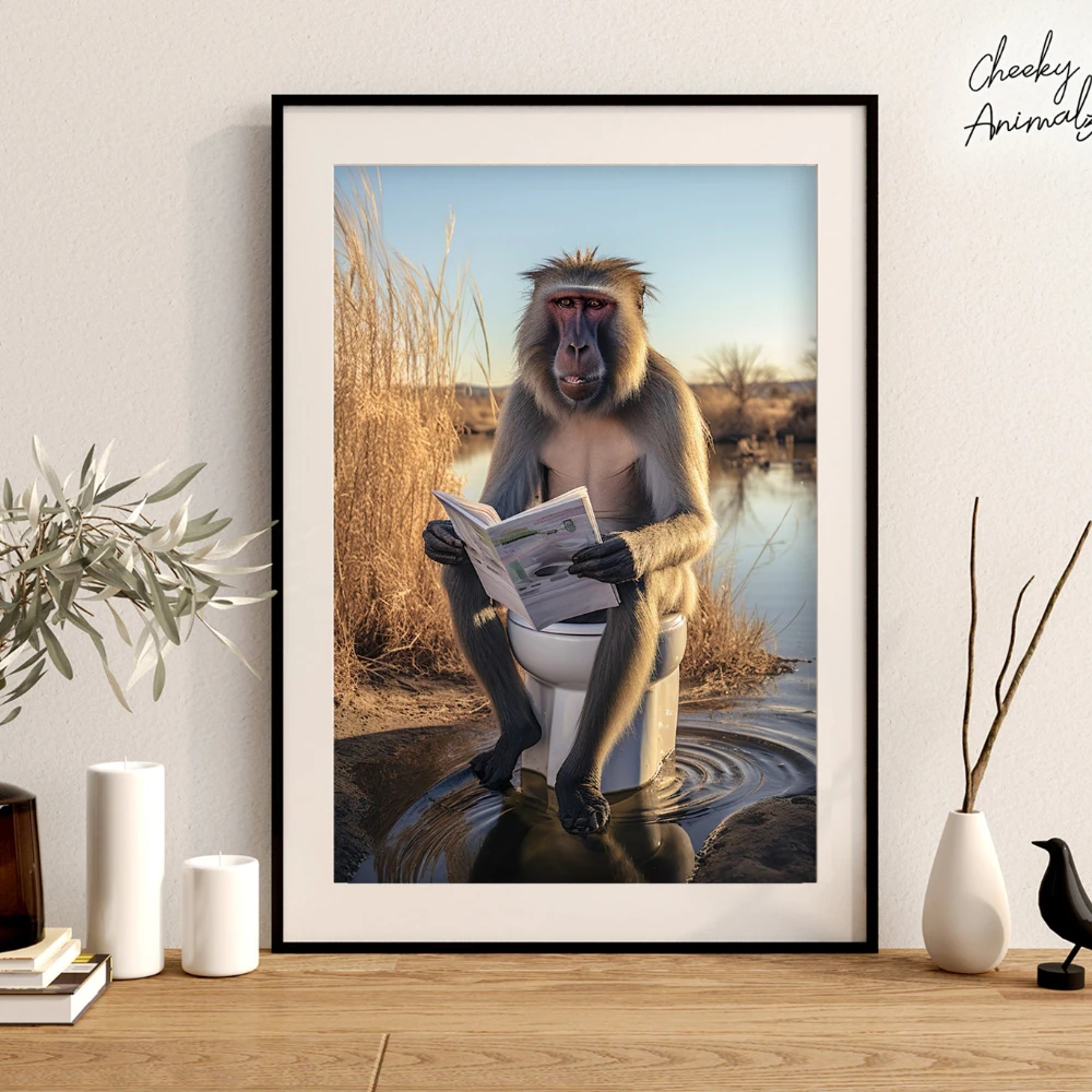 قرد يجلس على ورق قراءة المرحاض، صور قرد لطيفة ومضحكة، قرد كابوشين، صور مضحكة مندريل، ديكور منزلي للحمام #6