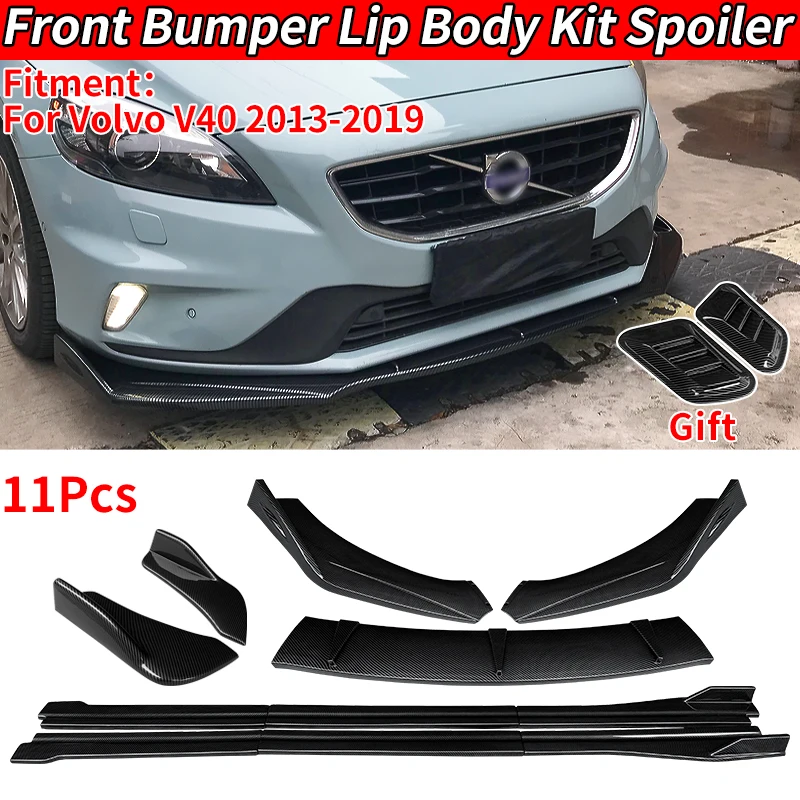 

For Volvo V40 2013-2019 Car Body Kit Front Bumper Splitters Lip Spoiler Side Skirts Extensions Rear Wrap Angle Shark Fins ABS