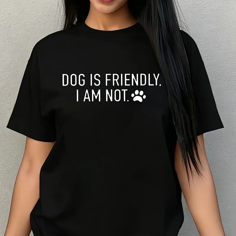 Dog Is Friendly, I Am Not Funny Dog Mom Animal Dog Lover Women's Plus Size T-Shirt 100% Cotton 220g