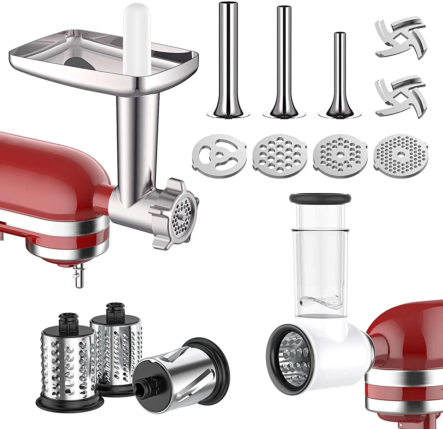 Meat Grinder & Slicer Shredder Attachments for KitchenAid Stand Mixer, Meat Grinder with Sausage Stuffer Tubesand and Slicer