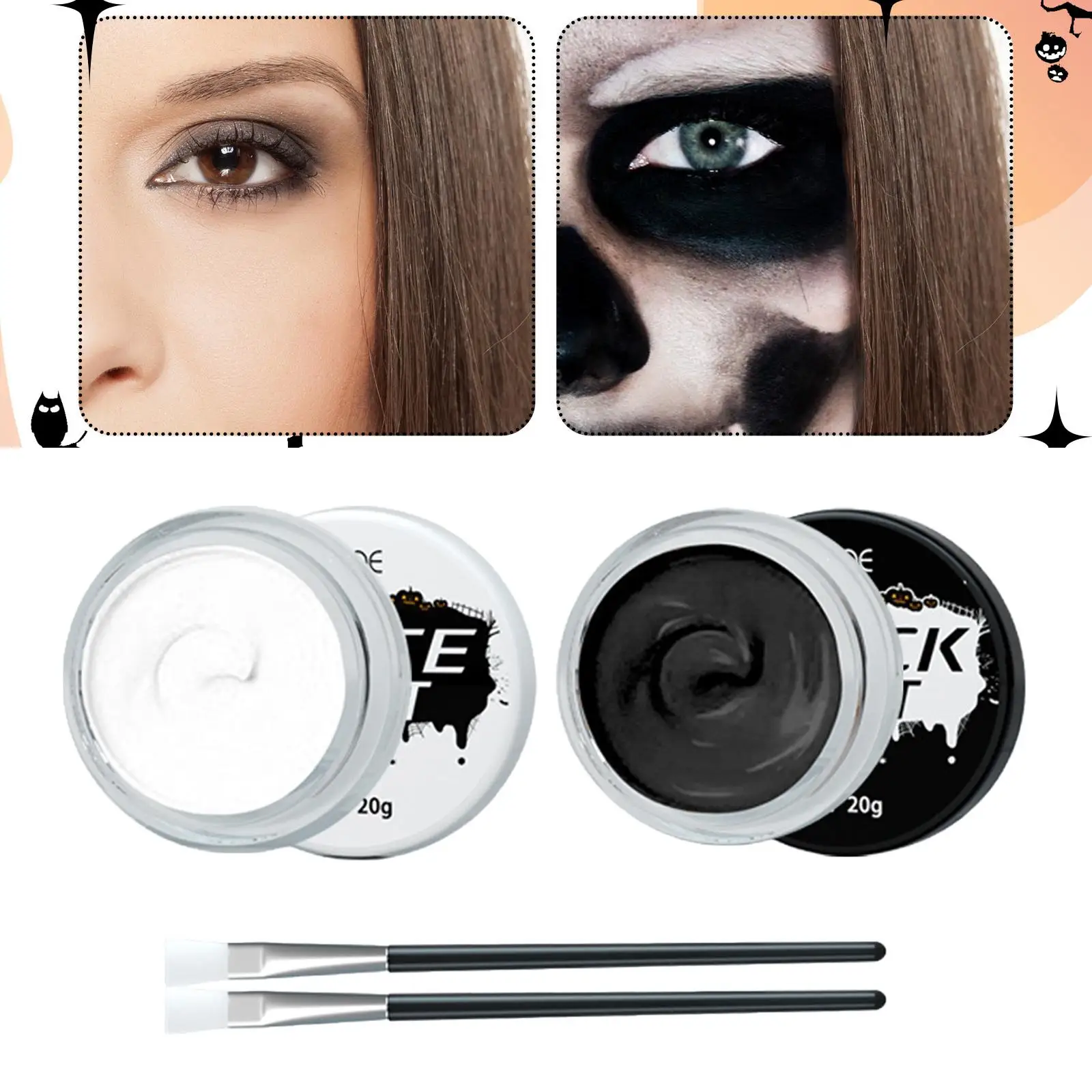 Weiß und Schwarz Gesicht Körper Malen mit 2 Pinsel Make-Up Kit für Party Foto-shooting Karneval Make-Up Spezielle Effekte Cosplay