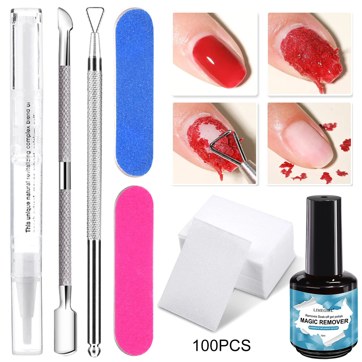 LIMEGIRL 15 مللي ماجيك إزالة جيل للأظافر عدة المهنية تنظيف الأظافر إزالة UV جل تلميع مزيل مجموعة أدوات مانيكير