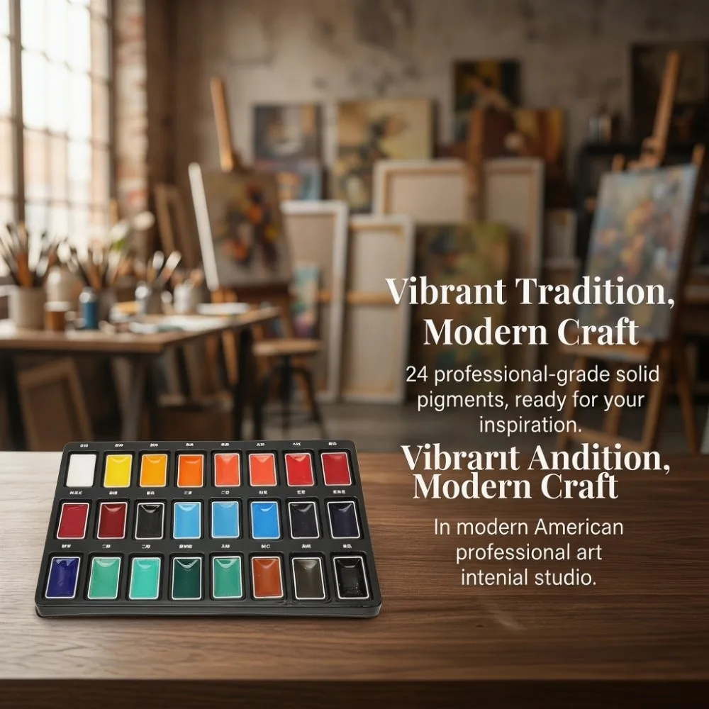 24 Colors Solid Chinese Painting Pigments Rich Classic Hues Portable Art Painting Pigments Mild Pure Smooth Easy Blending