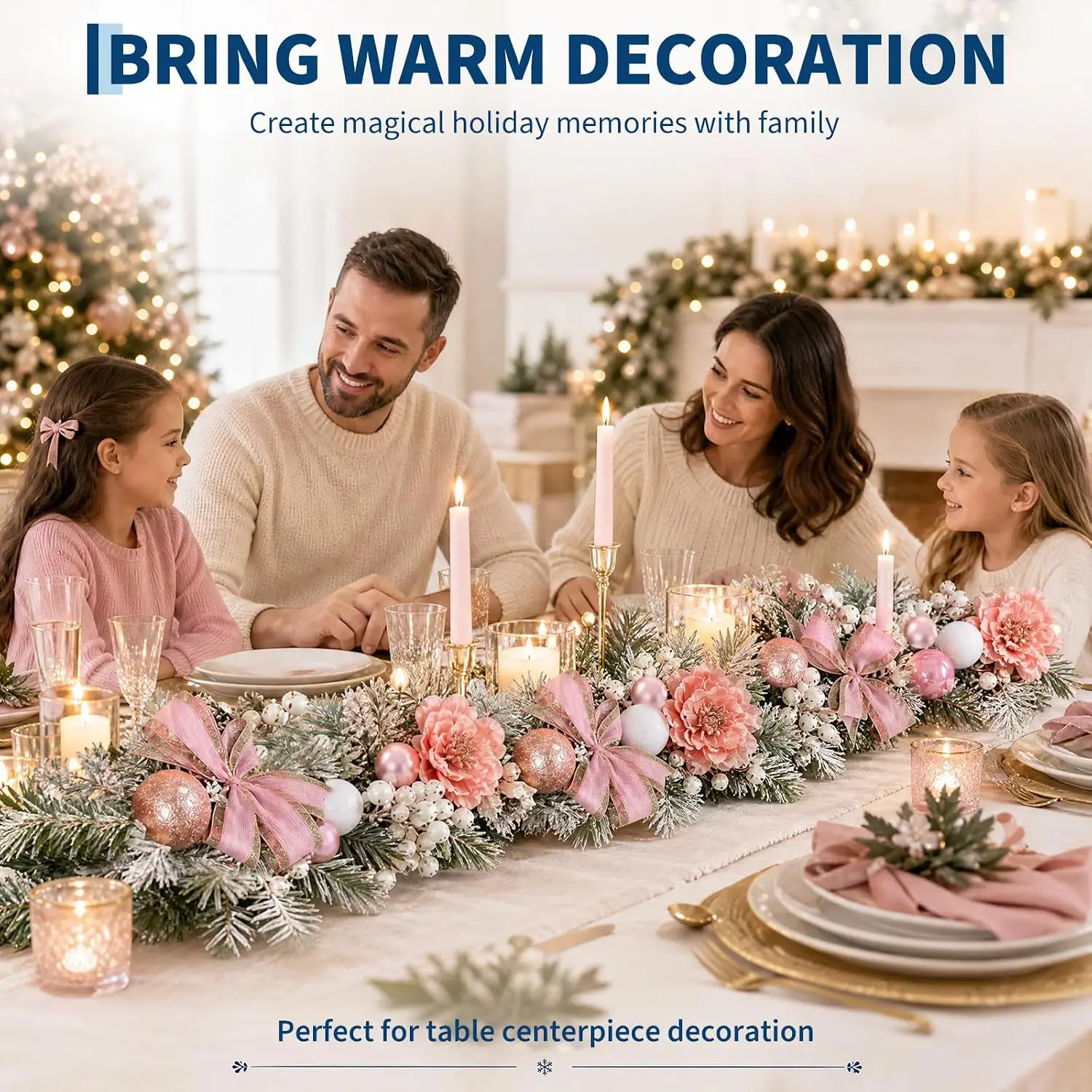 180cm Christmas Garland With Pink Magnolia Artificial Flowers 20 LED Lights 8 Modes And Timer Battery Operated Rattan Vine Decor For Indoor Outdoor Mantel Fireplace And Stair - view 6
