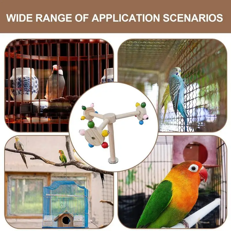 Perch Toy With Rotating Balls Wood Interactive Bird Stand Colorful Rotating Windmill Toy Parrot Foraging Toy For Lovebirds