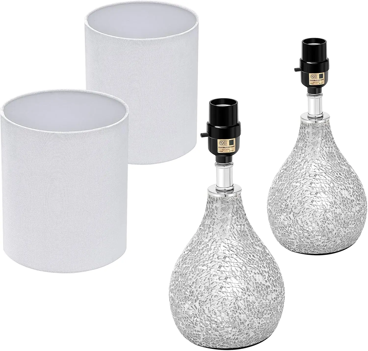 Juego de 2 lámparas de mesa de cristal mosaico con diseño de calabaza plateada y espejo moderno, 17,5' para dormitorio, sala de estar, escritorio de oficina