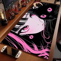 Siyah kedi kız Mouse Pad XXL oyun aksesuarları ofis oyun klavye sümen kaymaz dizüstü kauçuk kawaii Mousepad