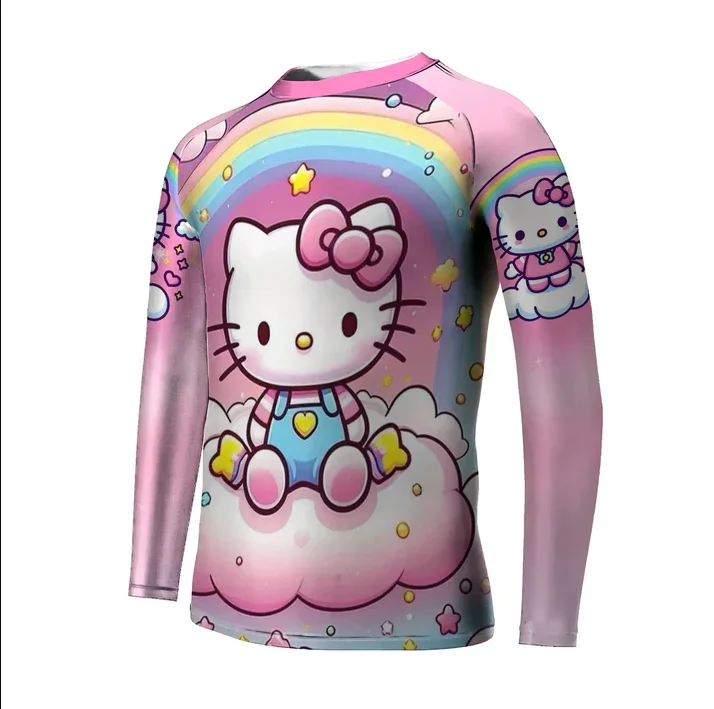 

Hello Kitty Cute Kids Rash Guard Y2K Men's Quick Drying T-shirt Suitable for Daily and Training Wearing Jujitsu Clothing