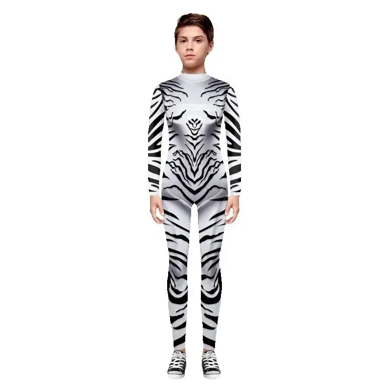 CMM Boys Girls 3D Digital Animal Zebra Stripe Printing Bodysuit Children Punk Robot Jumpsuit Kids Halloween Cosplay Costumes