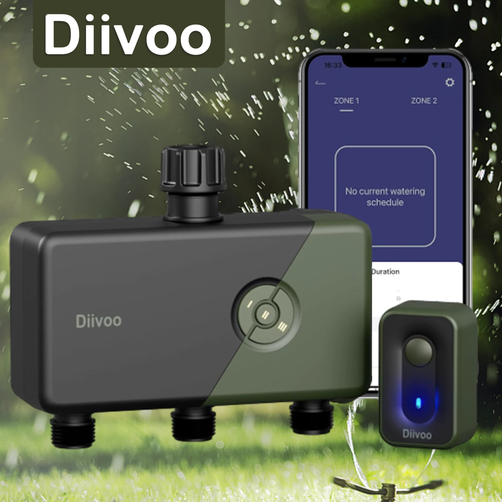 

Diivoo WiFi Sprinkler Timer 1/2/3 Zone, Remote Control Irrigation Timer with Wi-Fi Hub, Automatic Manual Watering for Garden