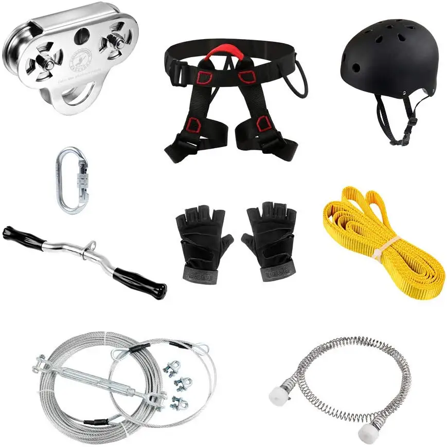 

CTSC Heavy Duty Zip Line Kit 250ft Equipment Trolley Pulley Spring Brake Full Kit Protective Gear CE and RoHS certified