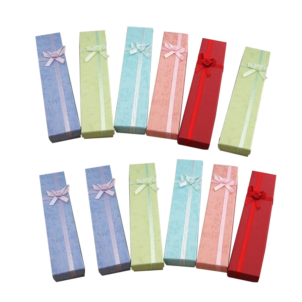 

Набор из 12 длинных шкатулок для украшений: изысканный дизайн, футляр для хранения колец, ожерелий, браслетов на свадьбу, годовщину, помолвку, из крафт-бумаги