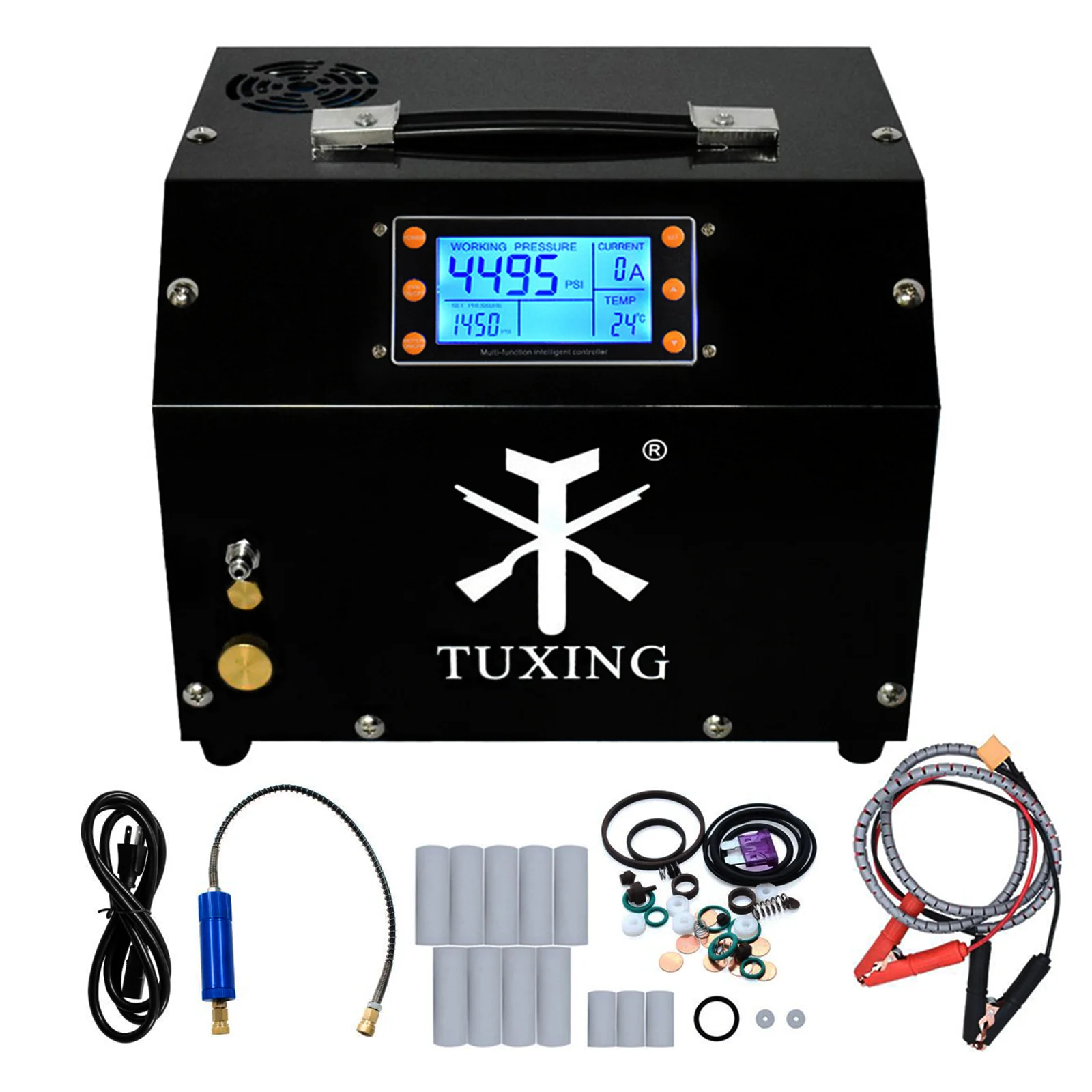 TUXING TXET063 300Bar High Pressure PCP Air Compressor Built-in Power Supply with LCD Display Digital Control System for Airgun