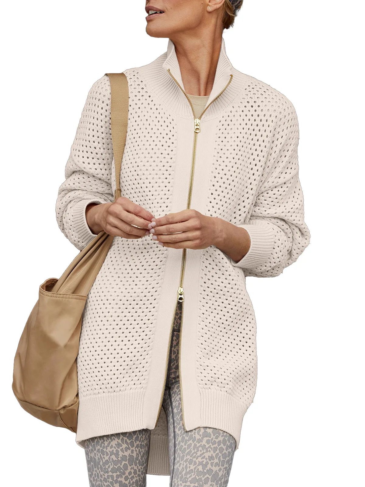 2023 giacca sportiva Cardigan Casual alla moda con cerniera a maniche lunghe con colletto da donna tinta unita