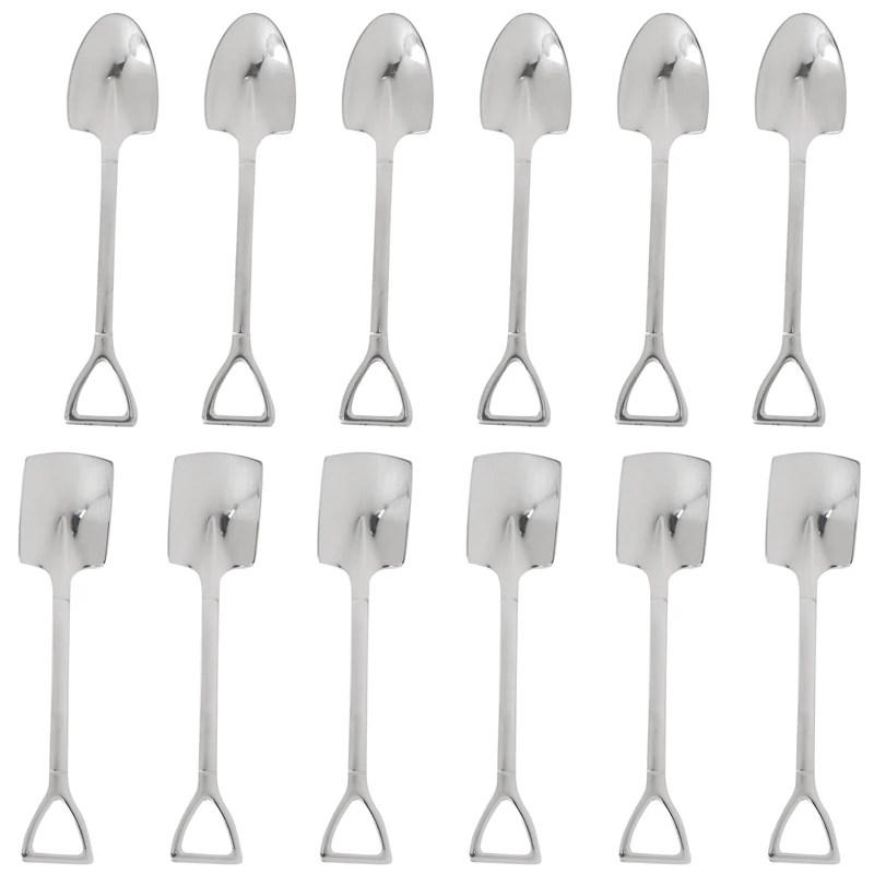 12PCS Creative 304 Stainless Steel Spade Spoon Cake Dessert Spoon Watermelon Spoon Coffee Stirring Spoon