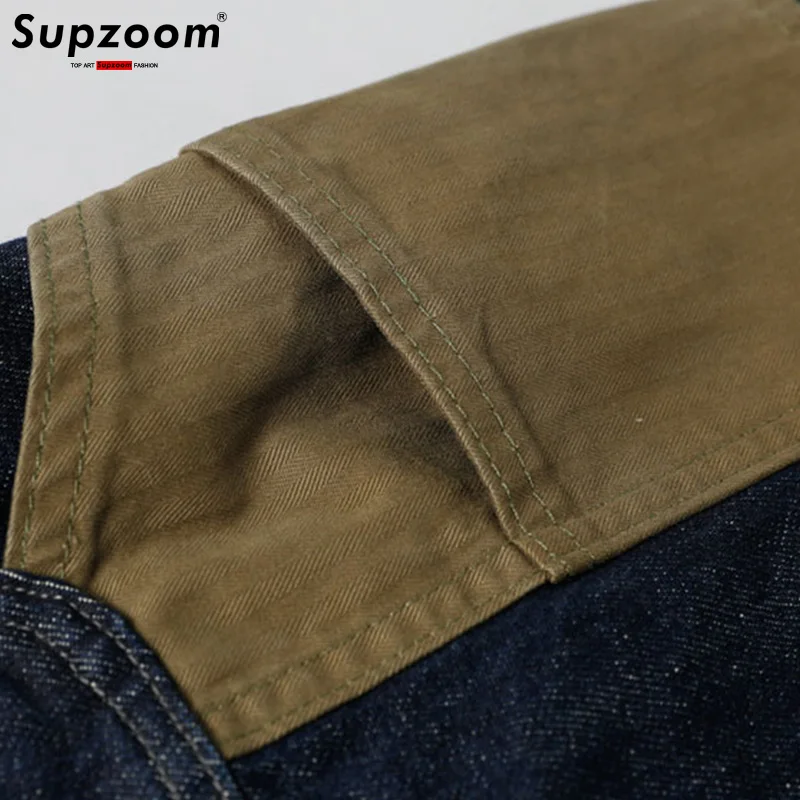 Supzoom New Arrival Hot Sale Top Fashion Autumn Zipper Fly Stonewashed Casual Patchwork Cargo Denim Pockets Cotton Jeans Men