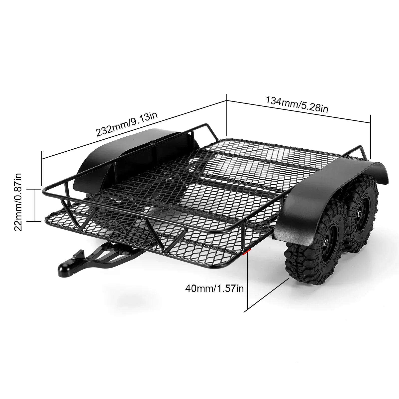 Metalowa czarna przyczepa z zaczepem do aktualizacji 1/24 RC Crawler Axial SCX24