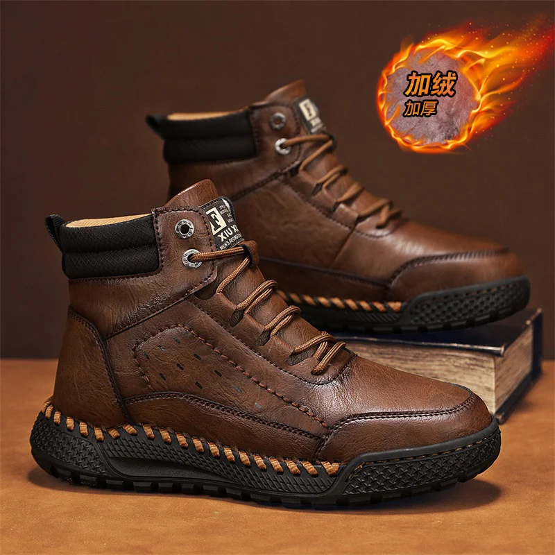 

EuropeanAmerican Men Autumn Winter Retro Cotton Shoes Anti Slip Outdoor Snow Boots High Top Workr Boots