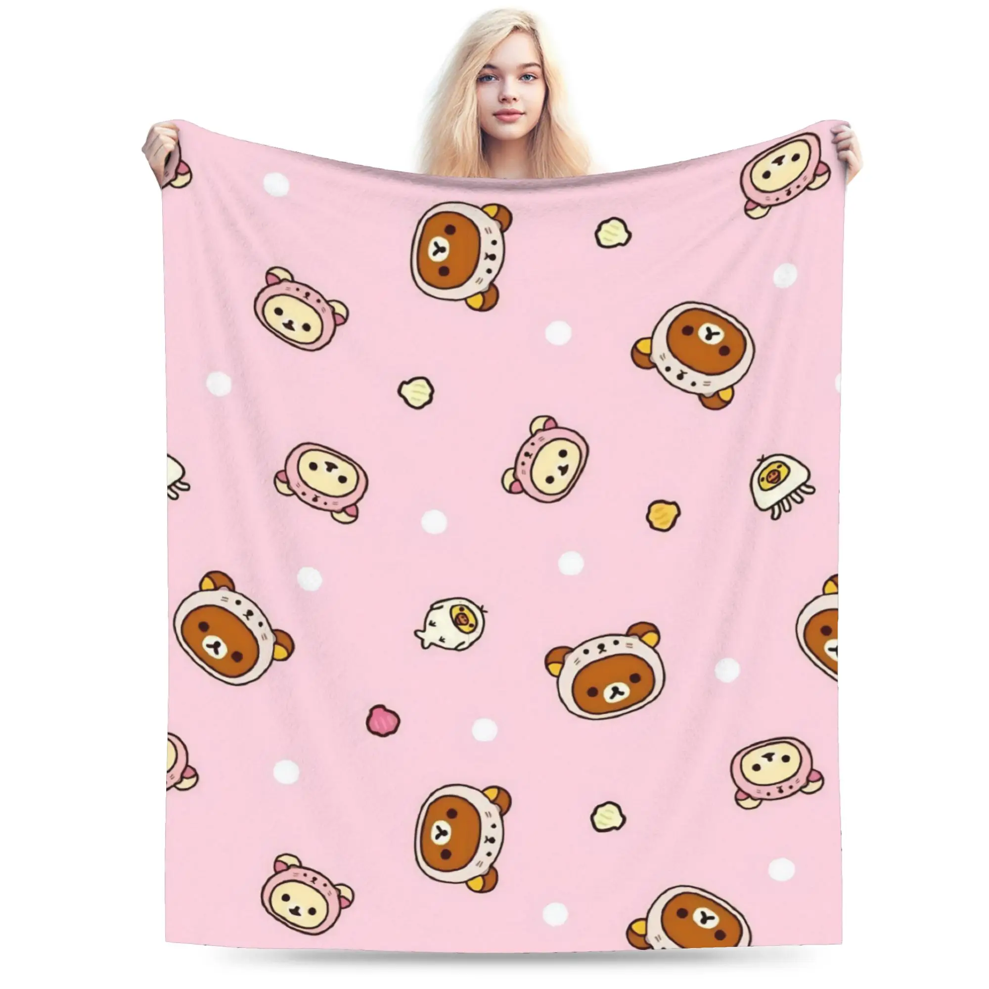 Super Soft R-Rilakkumas Cartoo Throw Blanket Premium Fleece Flannel Lightweight  Bed Blanket Fuzzy Plush Blankets All Season Use