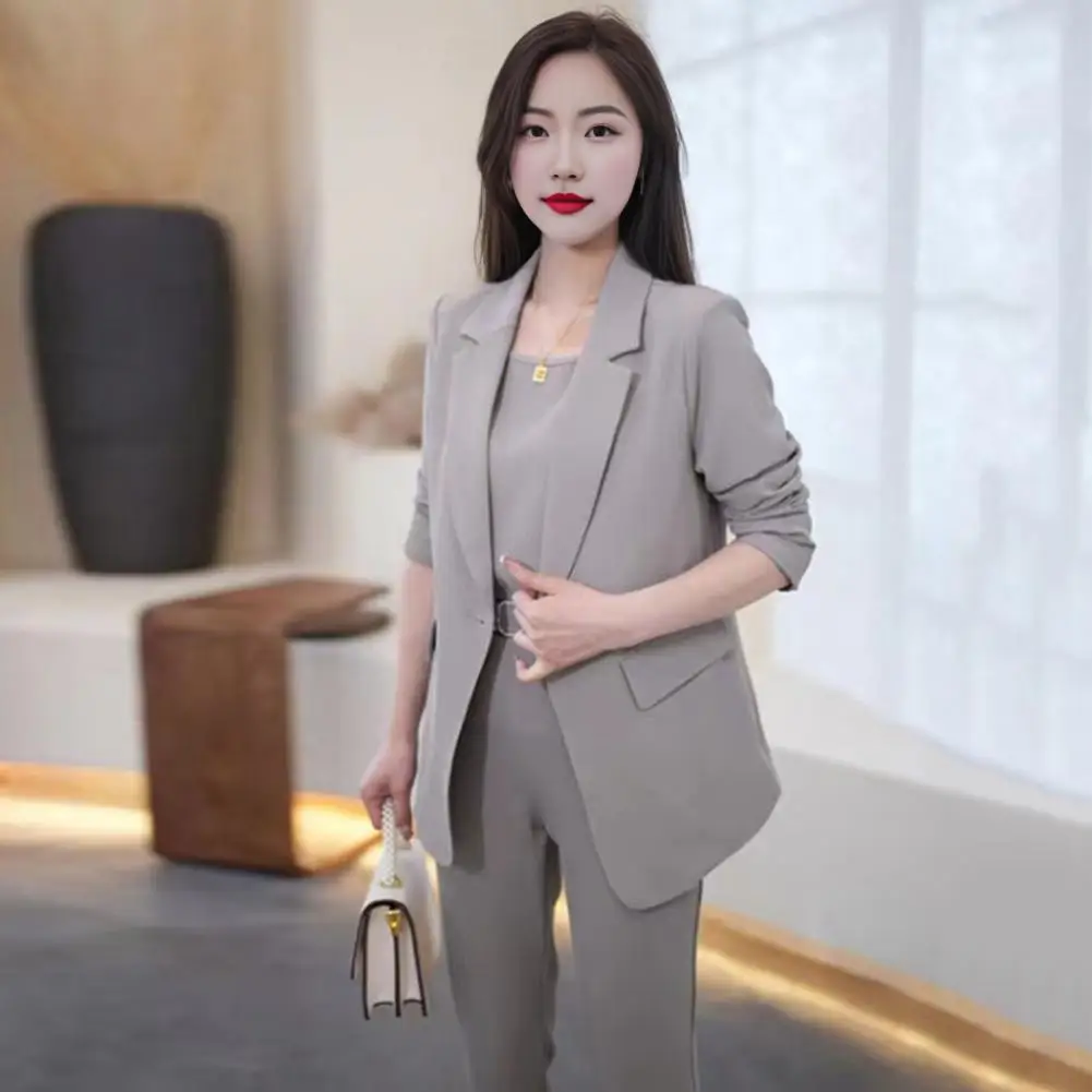 Women Vest Coat Pants Set Women Business Outfit Elegant Women's 3-piece Spring Fall Outfit Sleeveless Vest Long Sleeves for Ol