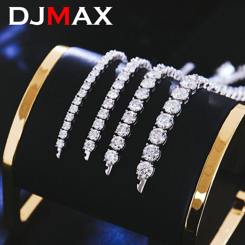 DJMAX 3-6.5mm Full Moissanite Tennis Bracelet For women Original 925 Sterling Silver Man's Moissanite Tennis Chain  New 2023