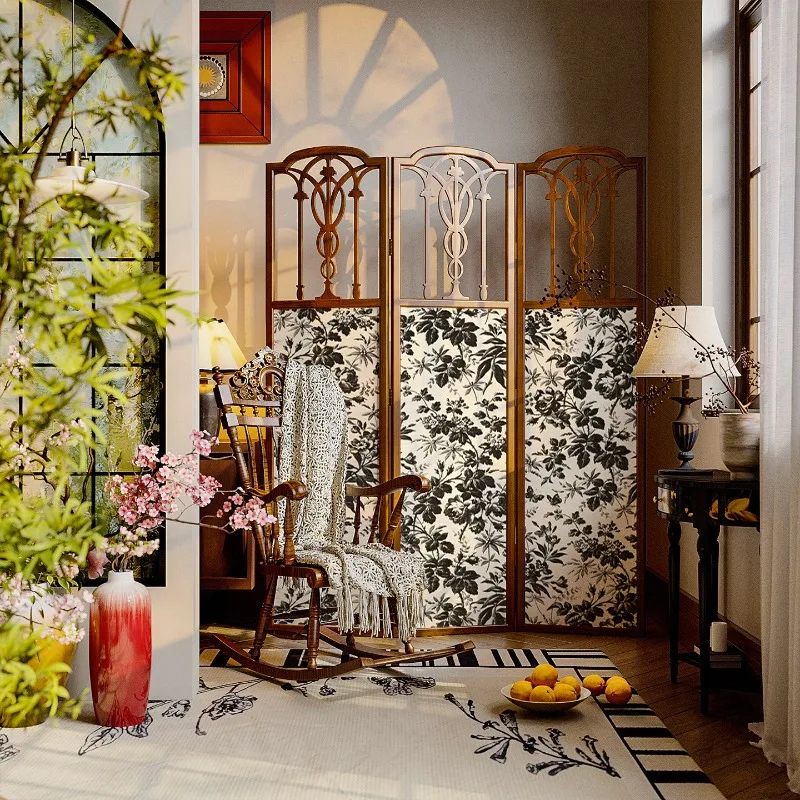 American European screen partition living room hotel restaurant solid wood entrance decoration obscuring flower French folding f