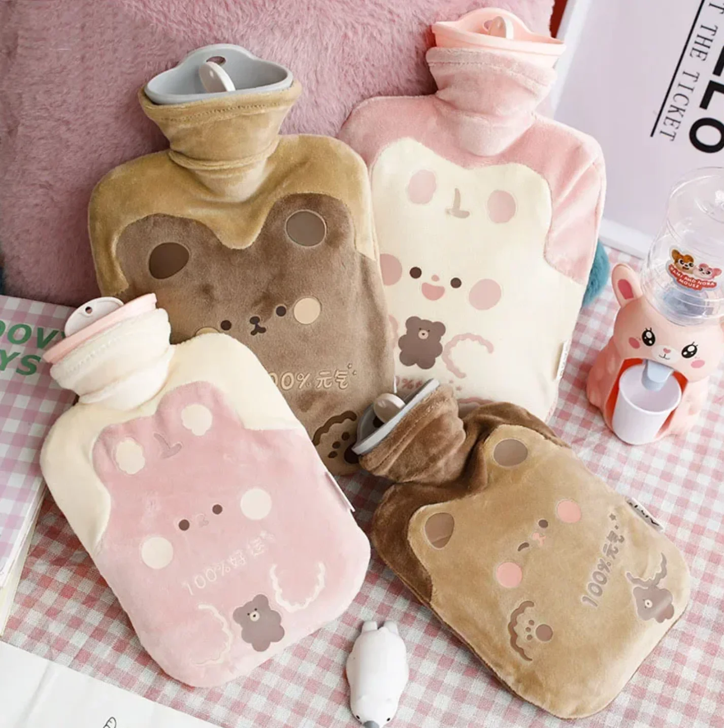 500/1000ml Cartoon Winter Large Warmer Hot Water Bag for Period Pain Menstrual Heater Plush Hand Warmer Guatero Bottle Christmas