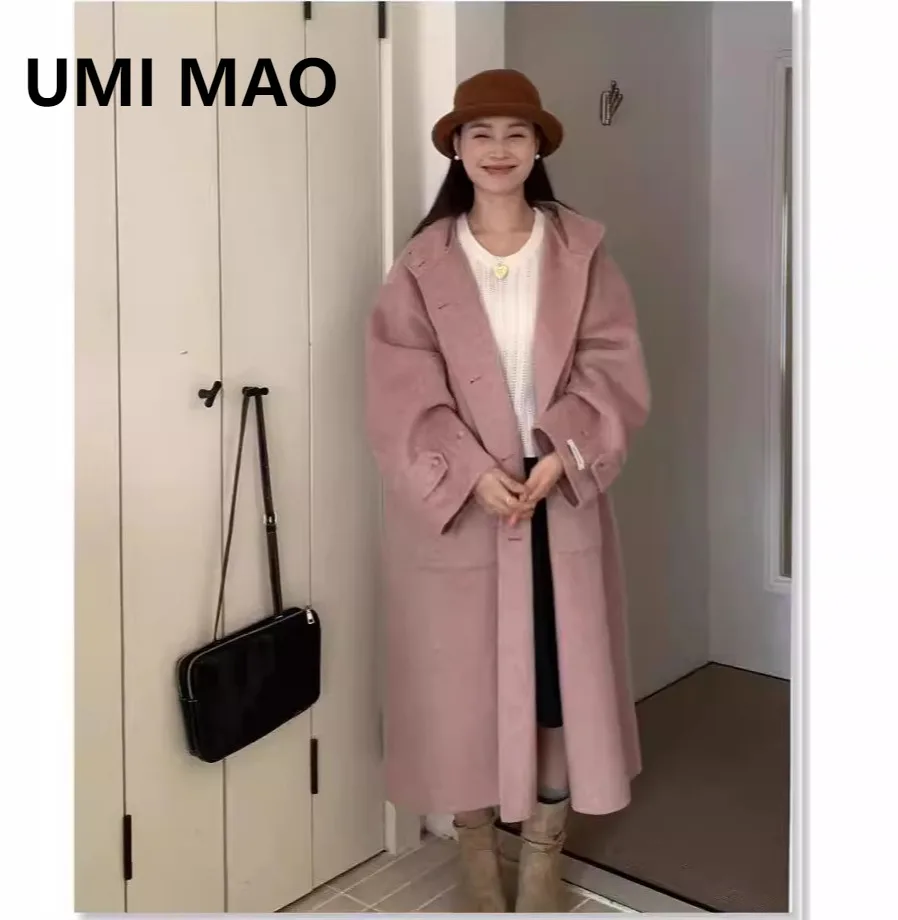 

UMI MAO шерстяное пальто женское осенне-зимнее новое корейское пальто свободная длинная повседневная длинная шерстяная куртка с капюшоном