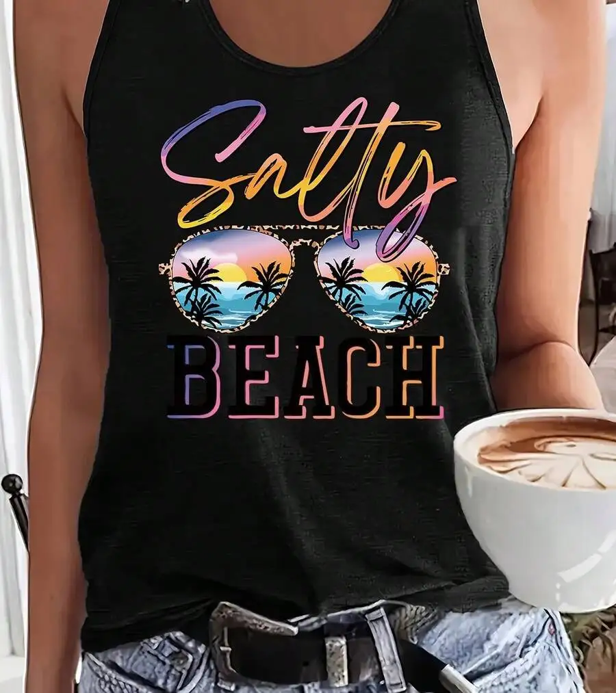 

Plus Size Womens Tank Top With Vivid Print Fade Resistant Breathable Summer Casual Top