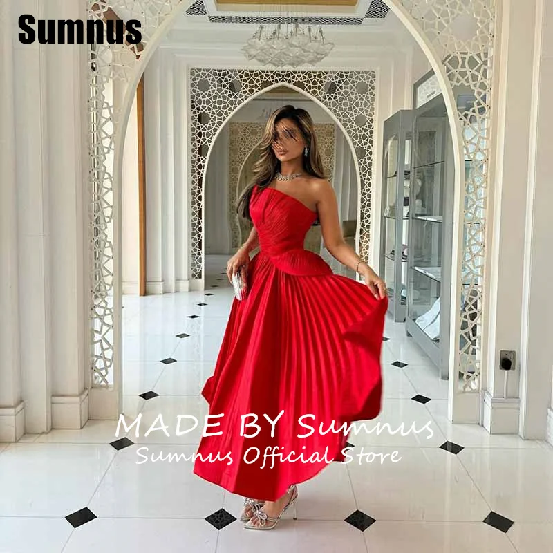 Sumnus エレガントなレッド A ライン プロムドレス ストラップレス ノースリーブ ドレープ 足首までの長さのイブニング ドレス ファッション カスタマイズ