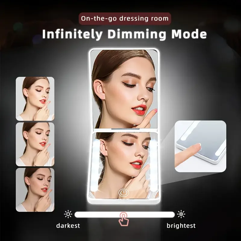 LED Pocket Mirror with 3X Magnification with Eyebrow Tweezers Mini Ultra, 3 colors Lights Touch Dimmable Compact Cosmetic Mirror