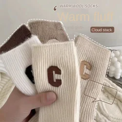 1PR High-Top Bunching Socks Women's Thickened Autumn and Winter Preppy Style Soft Girl Cute Wool Socks Cashmere Socks Long Socks