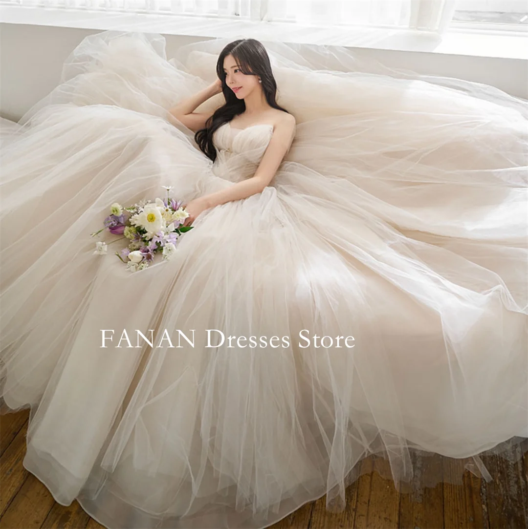 

FANAN Korea V-Neck Wedding Dresses 웨딩드레스 Detachable Sleeves A-Line Lace-up Tulle Mordern Style Custom Made Bride Gowns Plus Size