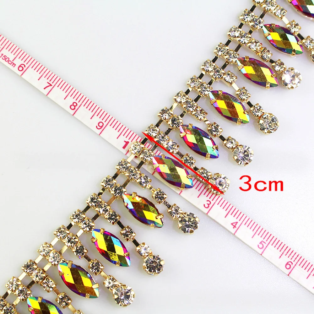 0.5/1yard Rhinestone Tassel Lace, European and n style horse eye code chain lace Welding Rhinestone Claw chain edge Hand DIY