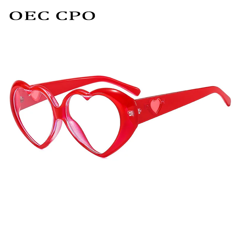 OEC CPO Fashion Heart Shaped Glasses Women Oversized Colorful Clear Lens Eyewear Frame Female Transparent Optical Glasses