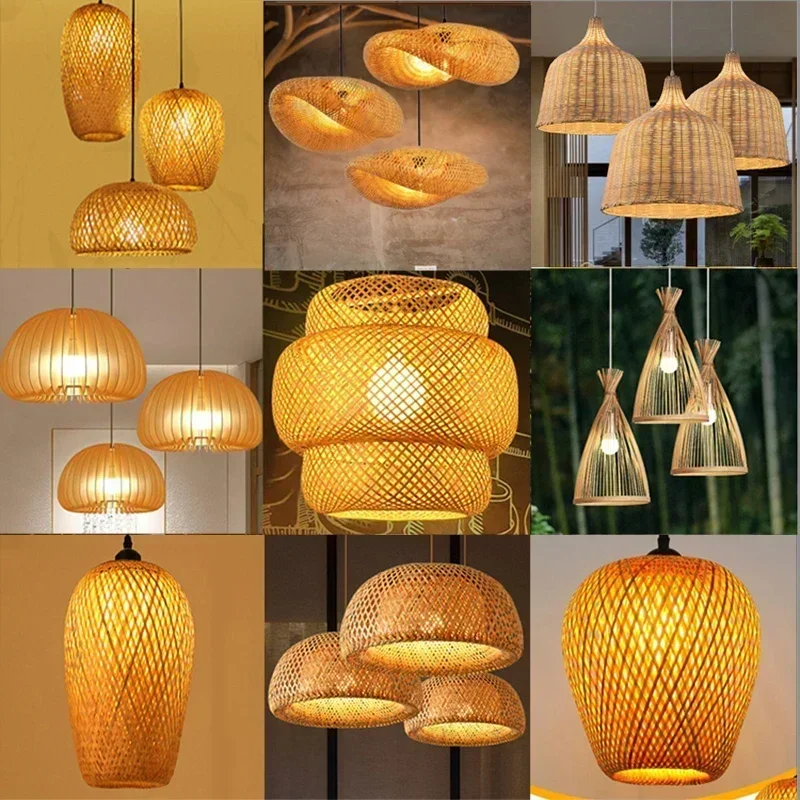 Bamboo Pendant Lamp Hand Knitted Chinese Style Weaving Hanging Lamps 18/19/30cm Restaurant Home Decor Lighting Fixtures