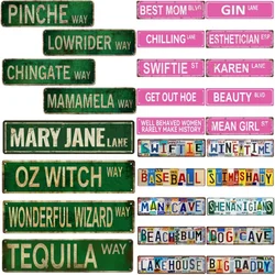 Vintage-Style Pinche Way Street Metal Tin Signs Posters Plate Humorous with Lowrider Chingate and Memamela Funny for Man Cave