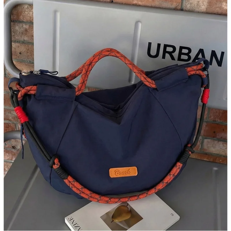 

Vintage Drawstring Multi-pocket Tote Bag, Contrast Crossbody Shoulder Bag, Outdoor Hiking Daily Commute Dumpling Storage Handbag