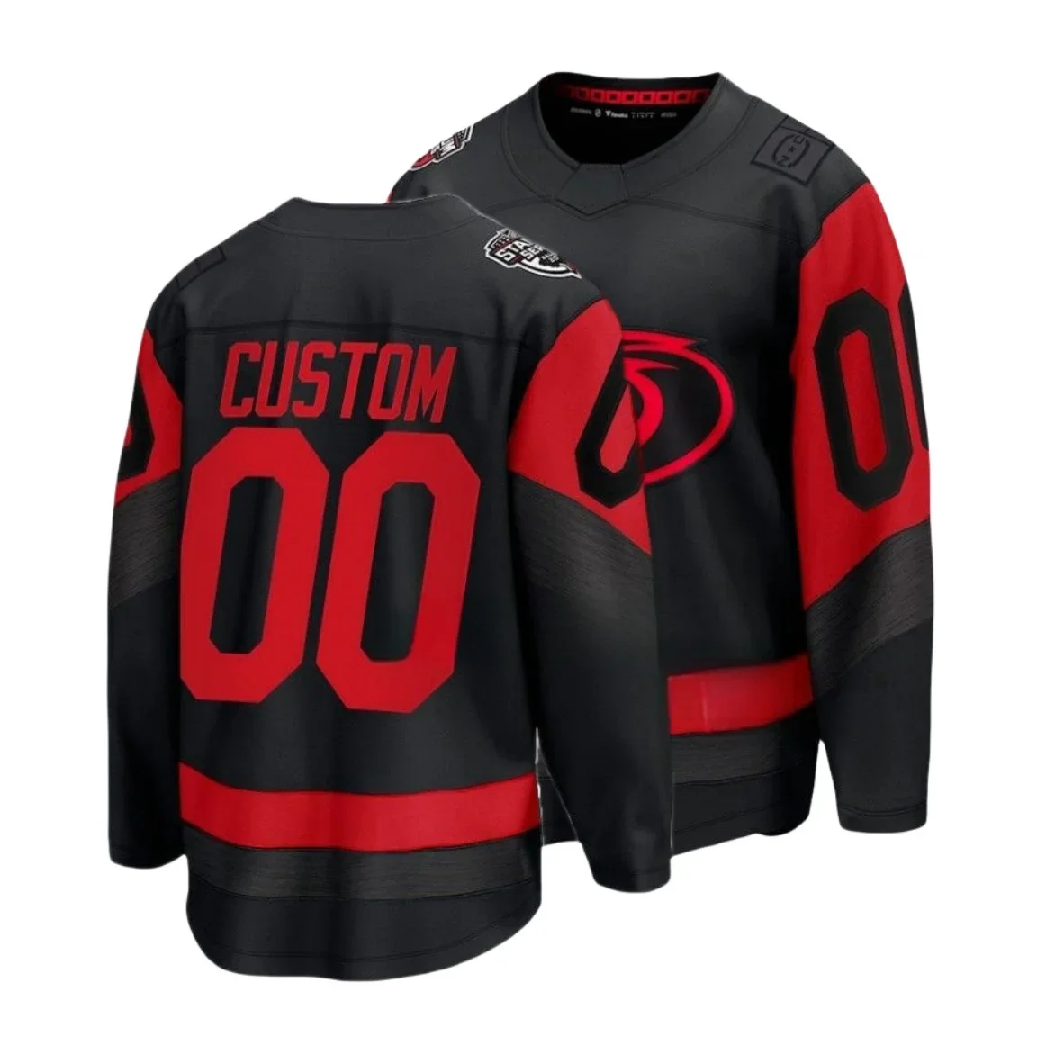 

Custom Carolina Men Ice Hockey Jersey #20 Sebastian Aho #37 Andrei Svechnikov #74 Jaccob Slavin #24 Seth Jarvis #8 Brent Burns