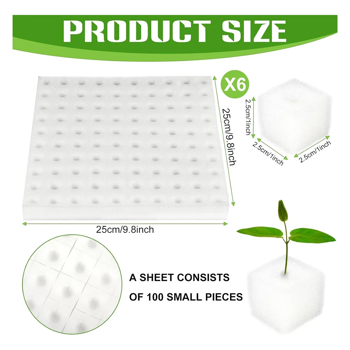 600 Pcs Sponge Squares for Hydroponics, Hydroponic Sponge Planting Tool - Greenhouse Hydroponic Sponge - Square SpongesJAS