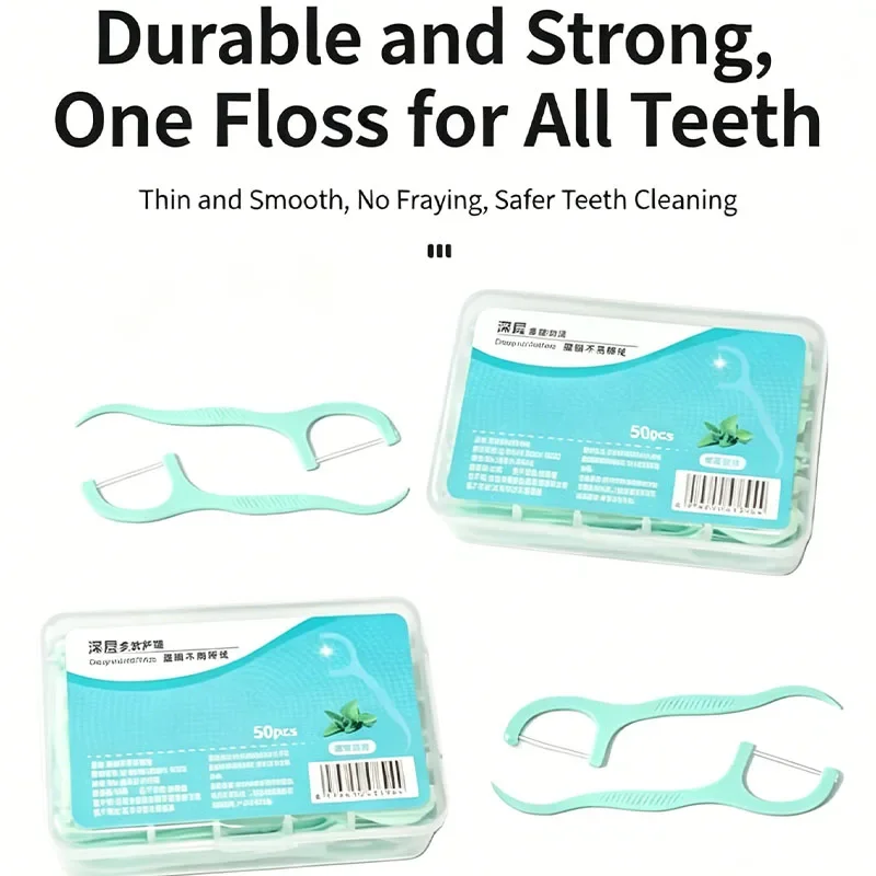 1/2/4packMint Double Line Dental Floss Picks Portable Boxed Disposable Tooth Floss Stick Deep Clean Oral Care Teeth Cleaning Flo