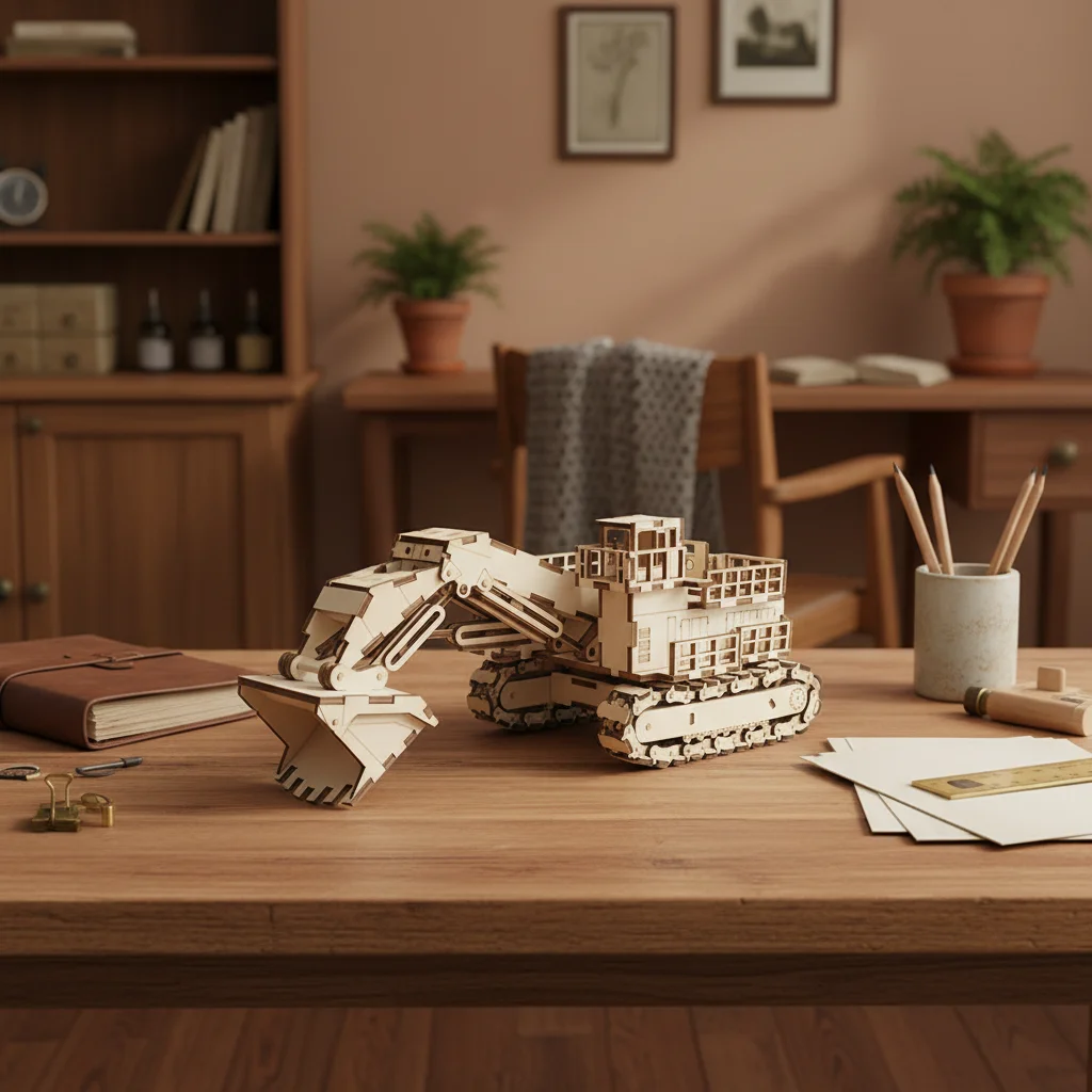 OUZEY 3D Wooden Excavator Puzzle, DIY Construction Vehicle Model Kit, Educational Assembly Toy Gift for Kids & Adults