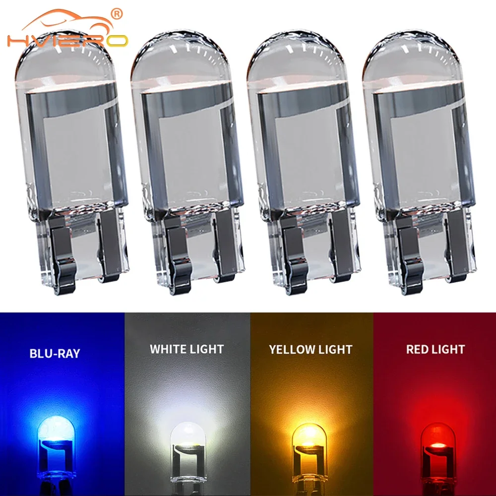 4X Car Bulb 3000K 6000K White Blue Red Yellow Wedge License Plate Map Dome Festoon Light Lamp T10 W5W 194 Glass Housing Cob LED