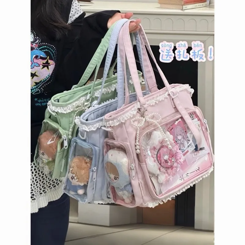 

Новая милая японская сумка-ита в стиле Y2K для девочек Лолита, прозрачная сумка-тоут на плечо, вместительная повседневная сумка через плечо, сумка для самостоятельного декорирования