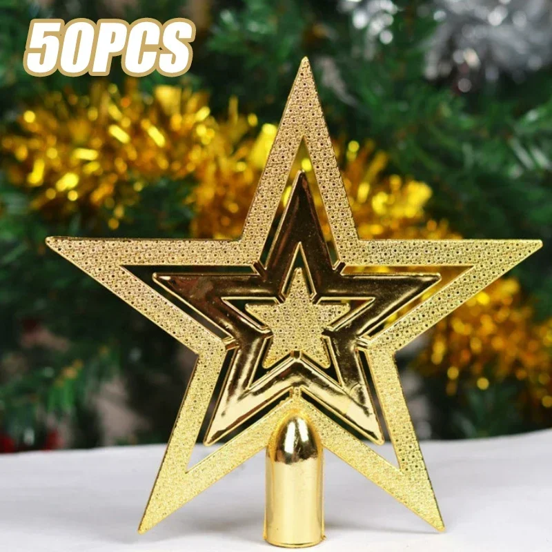 50PCS Christmas Day Christmas Tree Plating Tree Top Star Decoration Gold and Silver Five-Pointed Star Hanging Decoration