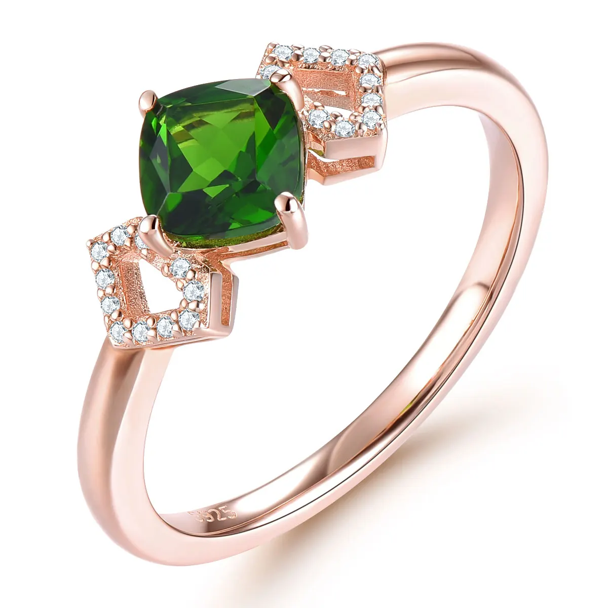 

Natural Diopside Sterling Silver Rose Gold Plated Women's Ring 1 Carats Genuine Green Diopside Elegant Style S925