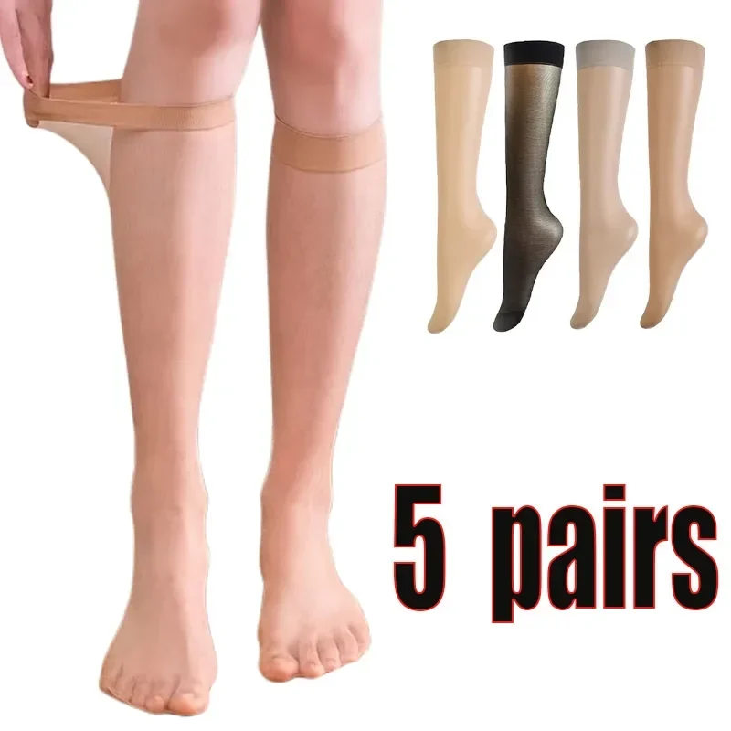 

5pair=10pcs Women Ultra-thin Nylon Stockings Transparent Elasticity Ladies Knee Socks High Quality Long Socks for Girls Stocking